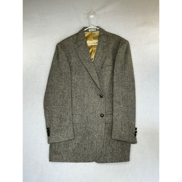 Orvis Harris Tweed Wool Blazer Mens Grey Brown Herringbone Sport Coat USA Made